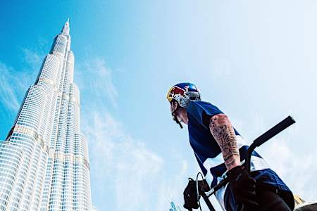 Kriss Kyle stands outside the Burj Khalifa in Dubai on November 10, 2018.