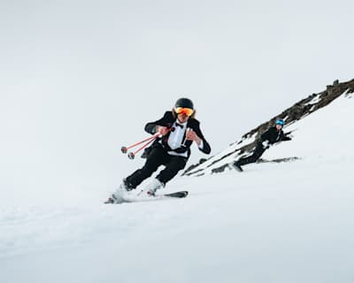 Fabian Omne racing down and celebrating 10 year anniversary at Red Bull Homerun at Are, Sweden on April 21, 2019