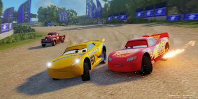 Screenshot of cars racing in Cars 3: Driven to Win