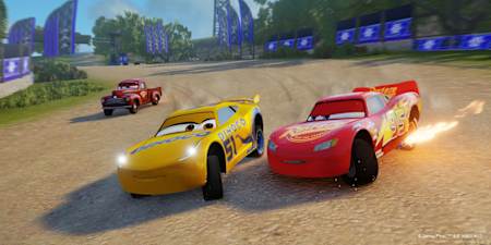 Screenshot of cars racing in Cars 3: Driven to Win
