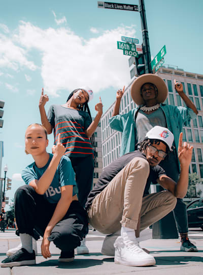 Dassy, Angyil, Toyin, and Noodlez pose for a portrait as part of Dance Your City Guide in Washington, D.C., USA on June 23, 2021.  