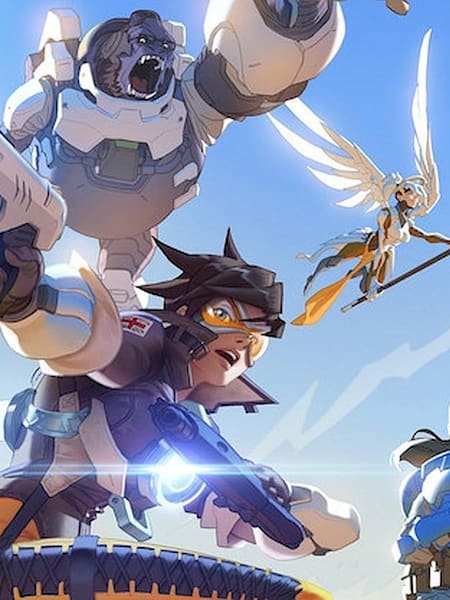 Overwatch promotional artwork featuring Tracer in action.