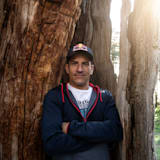Fred Fugen poses for a portrait during Cedar Lines project in Cedars Forest, Lebanon on May 1, 2021.