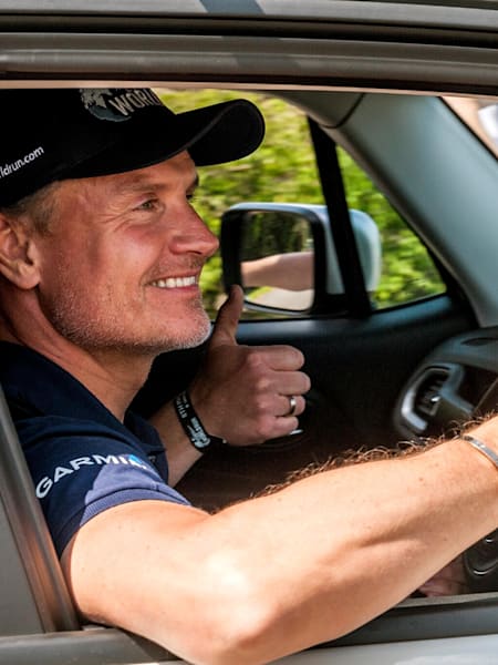 David Coulthard drives the Catcher Car at Wings For Life World Run in Cambridge, United Kingdom, on May 8, 2016