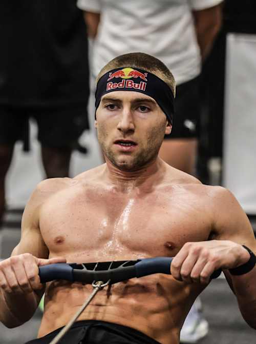 Jake Dearden tackles a demanding workout during Red Bull Beyond The Rox (HYROX) Season 1 in Las Vegas, Nevada. 