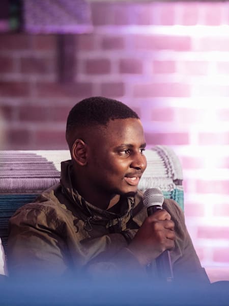 Zaio founder Mvelo Hlophe speaking at an event in South Africa.