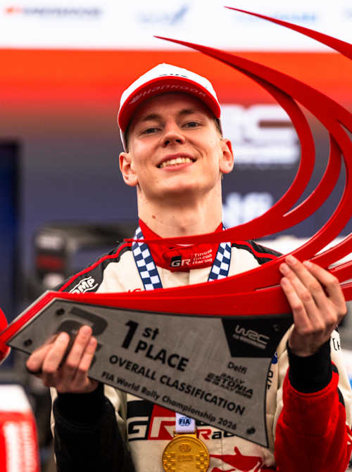 Sami Pajari was all smiles following his maiden WRC victory