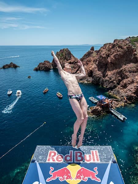 Gary Hunt at the first stop of the Red Bull Cliff Diving World Series in Saint-Raphaël, France on June 11, 2021.