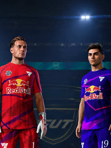 A screenshot from EA FC 27 showing players in Red Bull kits.