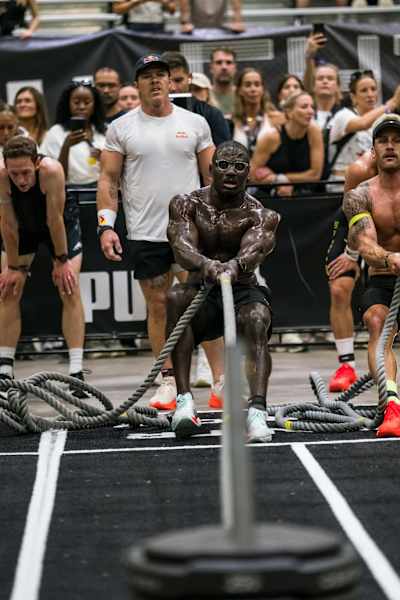 Noah Ohlsen and Chandler Smith compete at the Hyrox World Championship in Chicago, Illinois, USA on June 15, 2025.