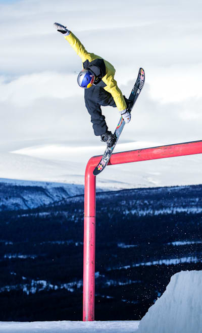 Marcus Kleveland is seen in action in his hometown ski resort in Dombås, Norway on February 24, 2021.
