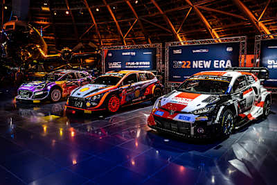 Cars seen at the WRC launch at the Hangar 7 in Salzburg, Austria on January 15, 2022.