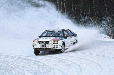 Michèle Mouton dans sa voiture Audi Quattro au Rallye de Monte-Carlo WRC en 1983.