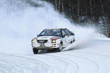 Michèle Mouton dans sa voiture Audi Quattro au Rallye de Monte-Carlo WRC en 1983.