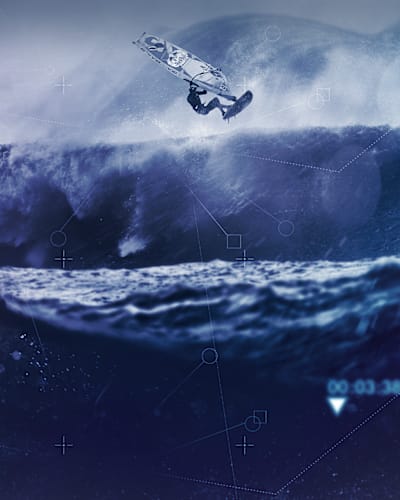 Red Bull Storm Chase event header image showing a windsurfer flying above ocean waves.