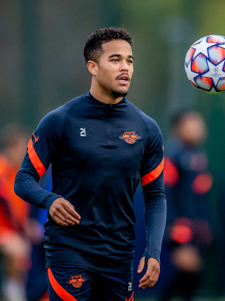 Justin Kluivert –&nbsp;son of Patrick Kluivert –&nbsp;training with RB Leipzig during his loan spell from Roma in 2020.