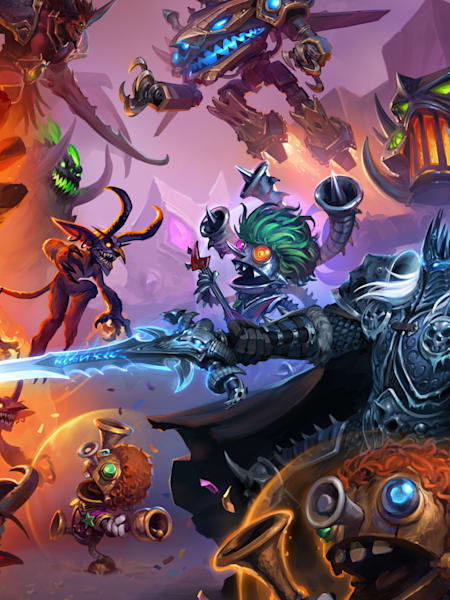 Key art of characters from the digital card game, Hearthstone.