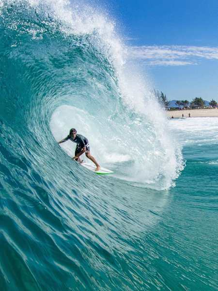 Surfer Joao Chianca rides the tube at Barrinha, in Saquarema, Brazil.