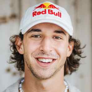 Jamie Huser wearing a Red Bull cap in Fuschl am See, Austria.