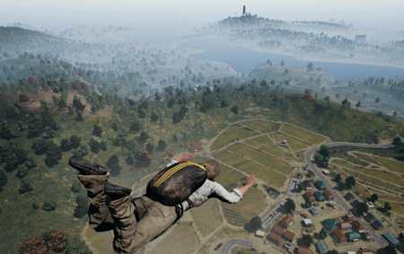 A screenshot of a player dropping onto the map