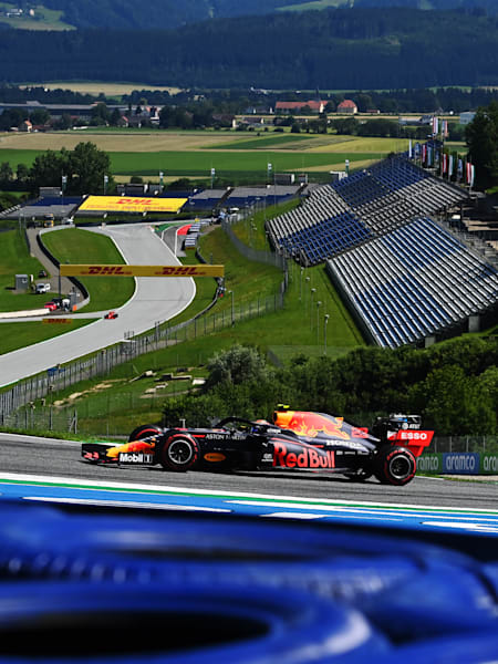 Alexander Albon driving the Red Bull Racing RB16 on track during the Formula One Grand Prix of Austria at Red Bull Ring on July 05, 2020.