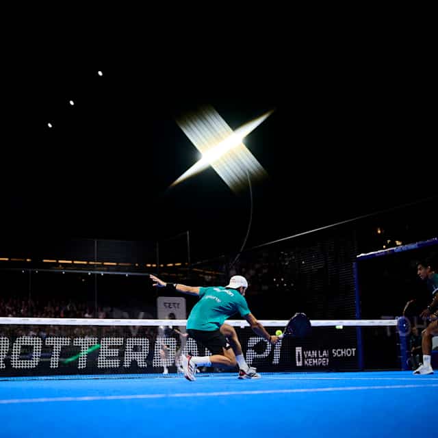 Alejandro Galán delivers an electrifying performance at the 2025 Premier Padel P1 semi-finals in Rotterdam, Netherlands, where the atmosphere and energy push the limits of athletic excellence