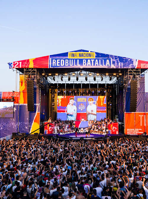 The energy is high at the Red Bull Batalla National Final 2025 in Barcelona, Spain, as a massive crowd gathers to witness the intense rap battle action live on stage