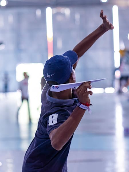 A competitor in action at Red Bull Paper Wings, at The Sri Lanka Air Force Museum, Ratmalana, Sri Lanka, on March 16, 2019.