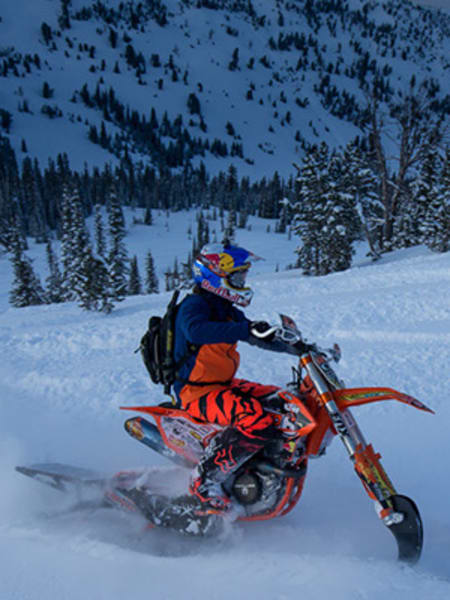 Ronnie Renner rides a snowbike in Idaho 