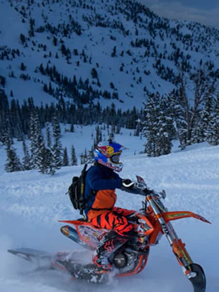 Ronnie Renner rides a snowbike in Idaho 
