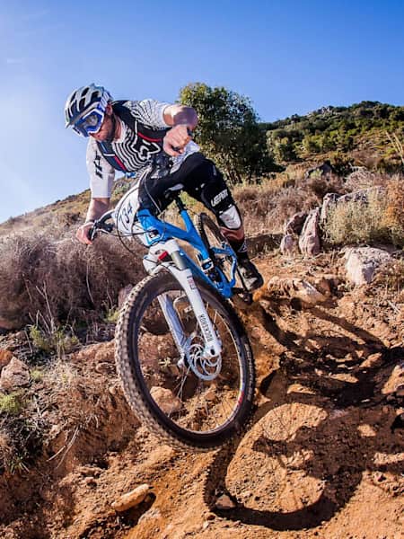 A competitor takes part in a South African enduro race.