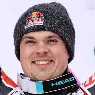 In the 2024-2025 season, James Crawford celebrates downhill skiing victory at Hahnenkamm, Kitzbühel, Austria.