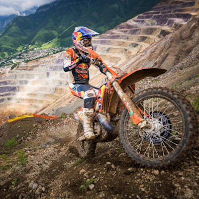 Manuel Lettenbichler performs during Red Bull Erzbergrodeo in Eisenerz, Austria, on June 11, 2023