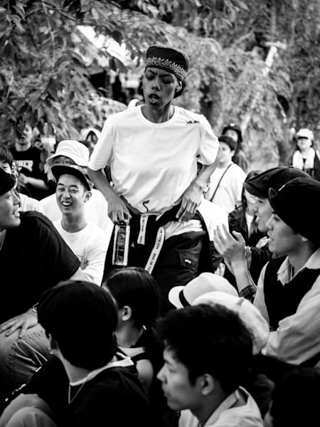 Angyil na návštěvě battlu Samourai 1vs1 při svém workshopu v Hirosaki parku, Japonsko, 30. června, 2019. 