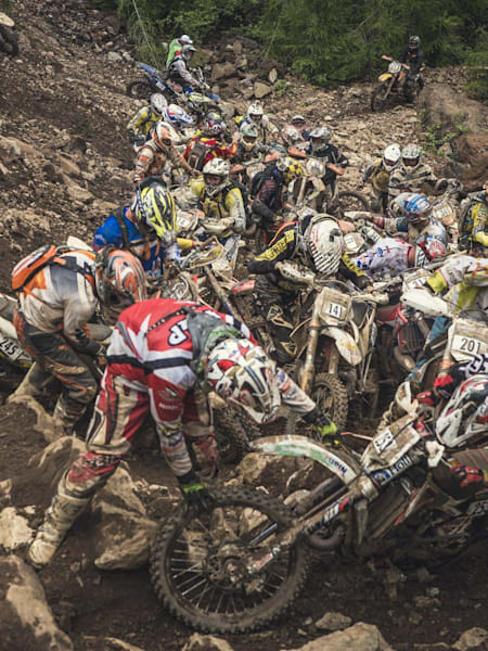 Competitors in action at the Erzbergrodeo Red Bull Hare Scramble on the Erzberg in Eisenerz, Austria.