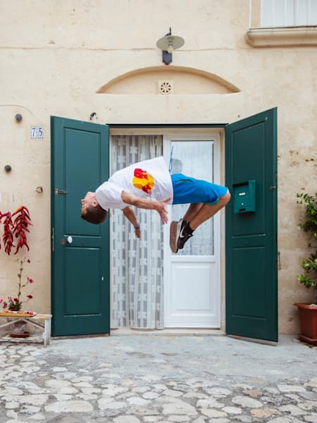 Alexander Titarenko performs during the photo shoot of Red Bull Art of Motion in Matera, Italy on August 23, 2019.