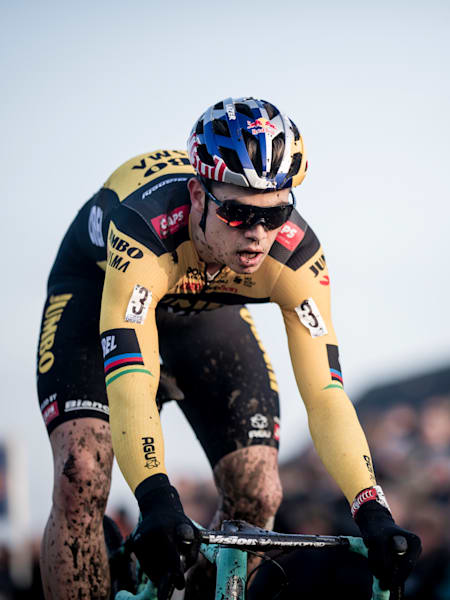Wout van Aert performs during his first race back after his severe crash in the 2019 Tour de France in Loenhout, Belgium on December 27, 2019.