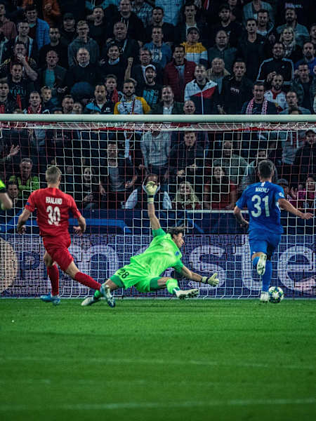 Erling Haaland scores against Genk in Red Bull Salzburg's 6–2 victory in the Champions League group stages on September 17, 2019.