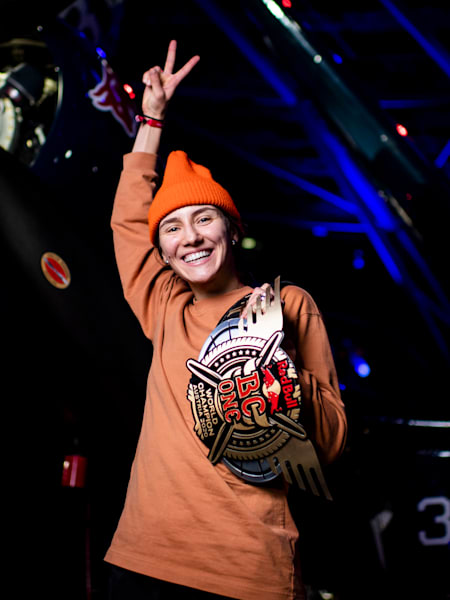 Kastet poses with her well-deserved champion's belt at Red Bull BC One in Salzburg, Austria.