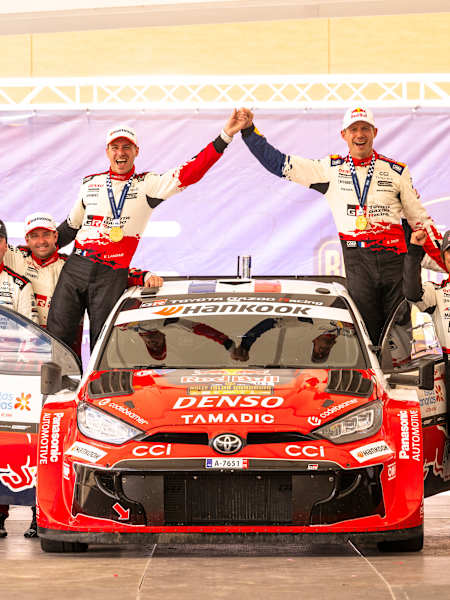 In 2026, Sébastien Ogier celebrates in Las Palmas, Gran Canaria after winning the World Rally Championship in Spain