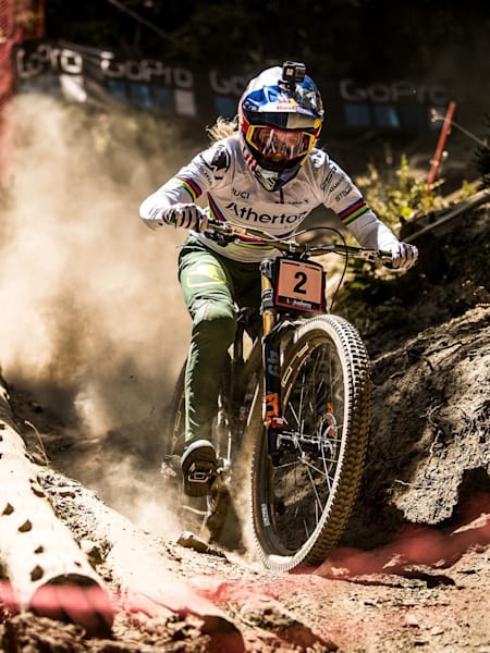 Rachel Atherton rides at Vallnord DH finals 2019.