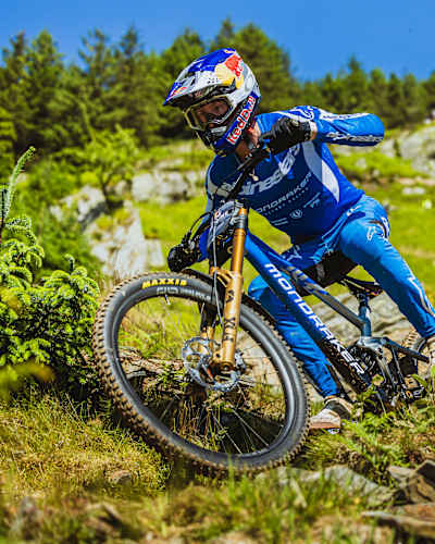 Ronan Dunne participates at Red Bull Hardline 2024 in Dinas Mawydd, Wales.