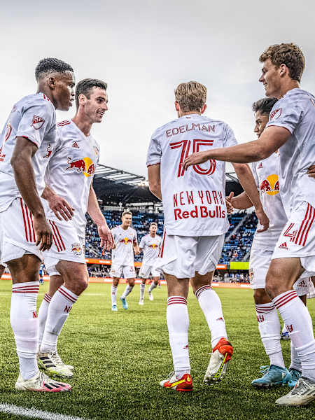 New York Red Bulls players celebrate. 