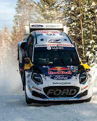 Adrien Fourmaux (FRA) Alexandre Coria (FRA) of team M-SPORT FORD WORLD RALLY TEAM are seen racing during the World Rally Championship Sweden in Umea, Sweden on 17 February, 2024