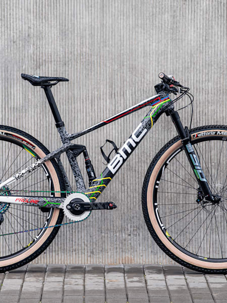 Side view of cross-country champion Pauline Ferrand-Prevot's BMC Fourstroke mountain bike.