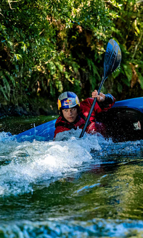 Zack Mutton paddling on the Kaituna River, Rotorua. March 20, 2024.