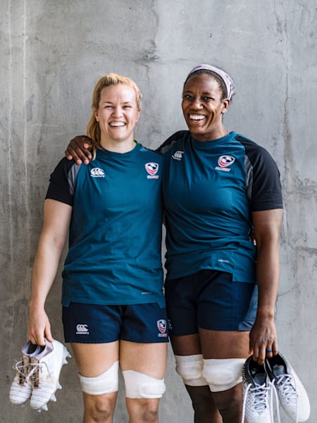 Team USA rugby players Kristine Sommer (left) and Alycia Washington.