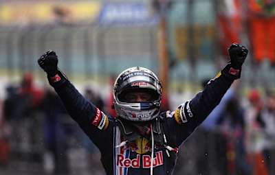 Sebastian Vettel of Germany and Red Bull Racing celebrates in parc ferme after winning the Chinese Formula One Grand Prix at the Shanghai International Circuit on April 19, 2009 in Shanghai, China.