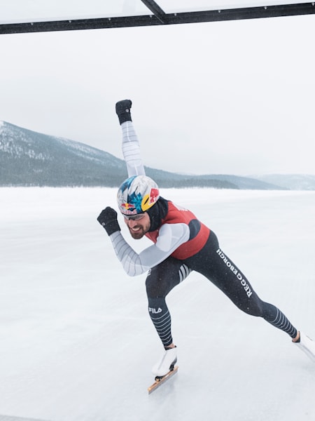 Kjeld tijdens zijn wereldrecord van 103 km/u in 2022