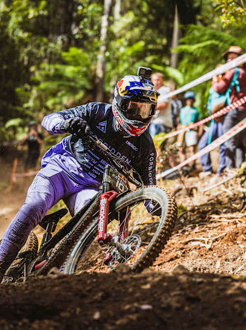 Jackson Goldstone in action at Red Bull Hardline in Maydena Bike Park, Australia on February 21, 2024